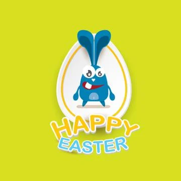 Vector happy easter greeting card with funny bunny 库存插图