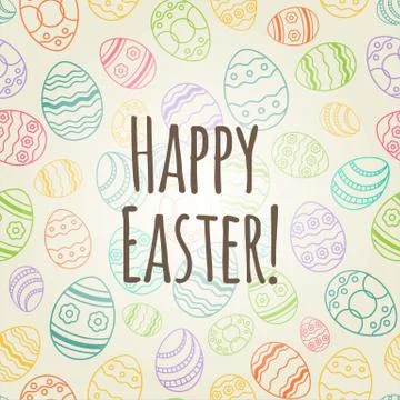 Vector Happy Easter hand written style lettering on egg thin line seamless Illustrazione stock