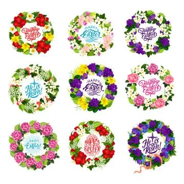 Vector Happy Easter holiday flower and cross icons Stock Illustration