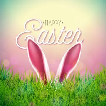 Vector Happy Easter Holiday Illustration with Rabbit Ears on Nature Grass Illustrazione stock