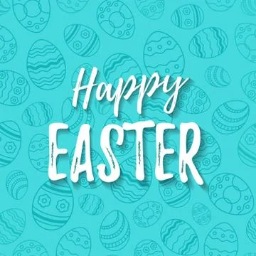 Vector Happy Easter lettering on egg thin line seamless backgrou 스톡 일러스트