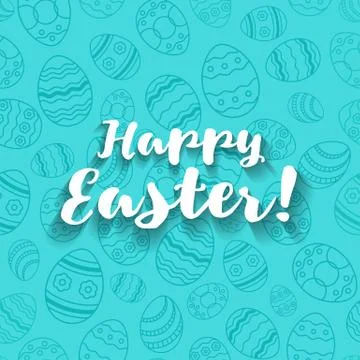Vector Happy Easter lettering on egg thin line seamless backgrou Illustrazione stock