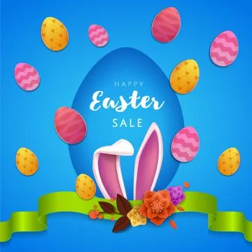 Vector Happy Easter Party Flyer Illustration with painted eggs, rabbit ears and Illustrazione stock