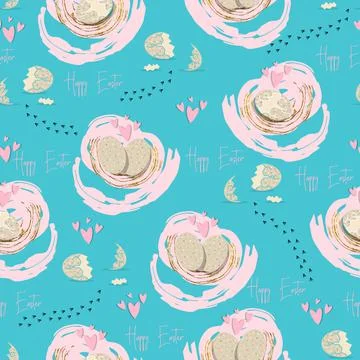 Vector happy easter seamless pattern broken egg with traces of hatched chicko Stock Illustration