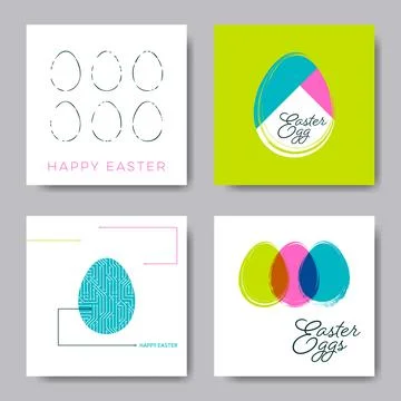 Vector happy easter square banners with eggs Stock Illustration