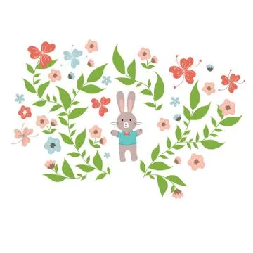Vector Happy Easter templates with flowers, floral frames and wreaths, rabbit Illustrazione stock