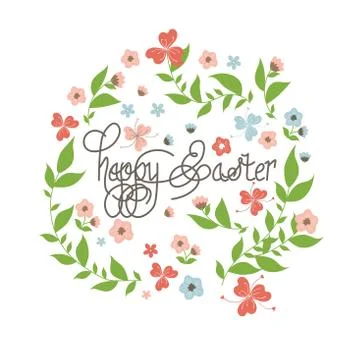 Vector Happy Easter templates with flowers, floral frames and wreaths, rabbit 스톡 일러스트