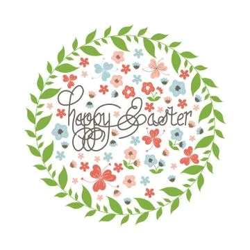 Vector Happy Easter templates with flowers, floral frames and wreaths, rabbit 스톡 일러스트