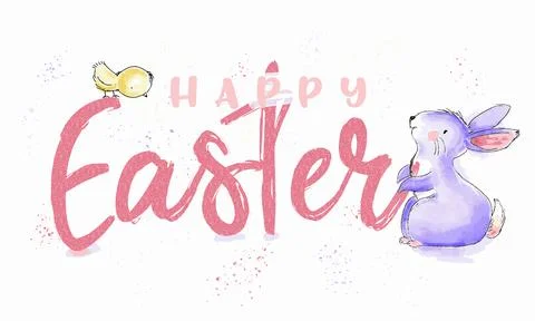 Vector Happy Easter watercolor and ink vintage illustration Stock Illustration