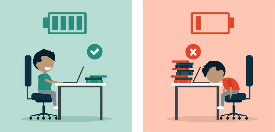 Vector of a happy energetic boy vs exhausted sleepy child Stock Illustration