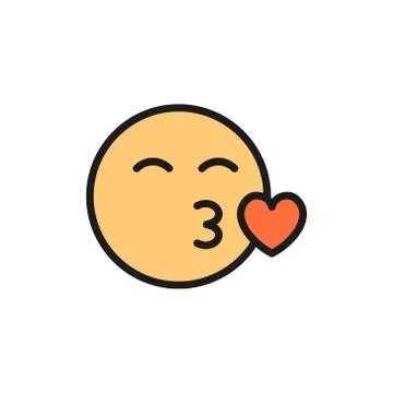 Vector happy face, kiss flat color icon. Stock Illustration