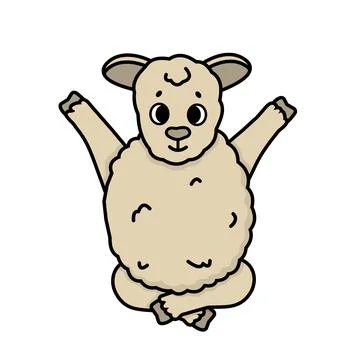 Vector happy farm isolated sheep sits on the floor, front legs raised up. Cut Stock Illustration
