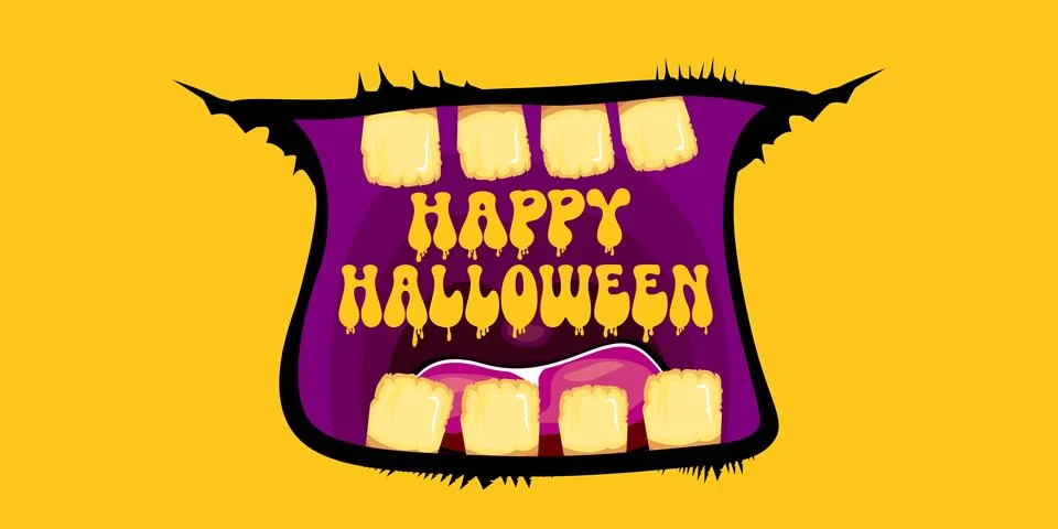 Vector Happy halloween cartoon greeting card with funny zombie monster open 스톡 일러스트