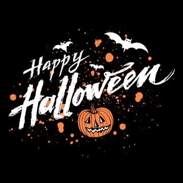 Vector Happy Halloween dark background with orange pumpkin and blood stains,  Stock Illustration