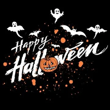 Vector Happy Halloween dark background with orange pumpkin and blood stains,  Illustrazione stock