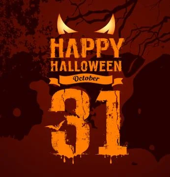 Vector Happy halloween orange message and eyes Stock Illustration