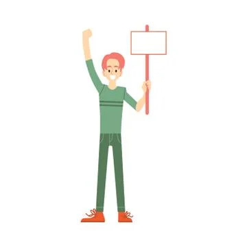 Vector happy man holding blank placard above head 스톡 일러스트