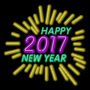 Vector Happy New Year - 2017 colorful neon light background Stock Illustration