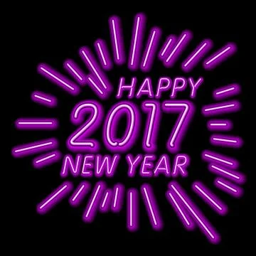 Vector Happy New Year - 2017 colorful neon light background Stock Illustration