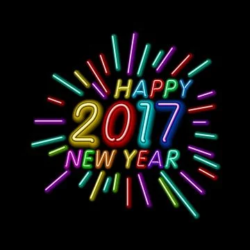 Vector Happy New Year - 2017 colorful neon light background Stock Illustration