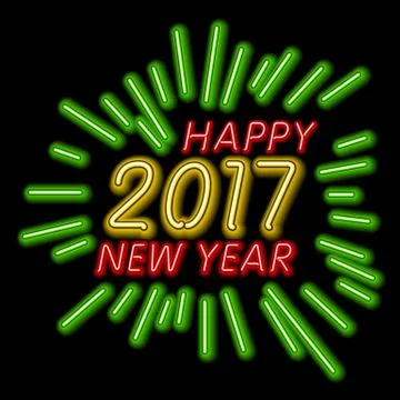 Vector Happy New Year - 2017 colorful neon light background Stock Illustration