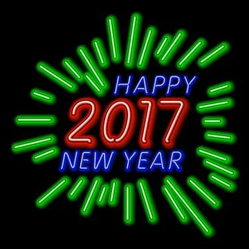 Vector Happy New Year - 2017 colorful neon light background Stock Illustration