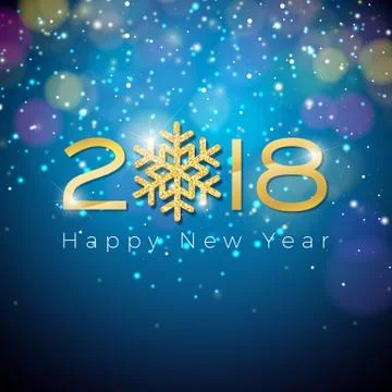 Vector Happy New Year 2018 Illustration on Shiny Lighting Blue Background with Illustrazione stock
