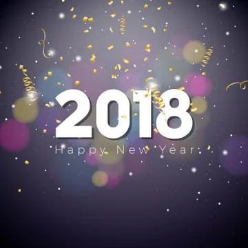 Vector Happy New Year 2018 Illustration on Shiny Lighting Blue Background with Stock Illustration