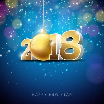 Vector Happy New Year 2018 Illustration on Shiny Lighting Background with Stock Illustration
