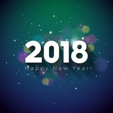 Vector Happy New Year 2018 Illustration on Shiny Lighting Blue Background with Stock Illustration