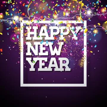 Vector Happy New Year 2018 Illustration with Typography Design and Light Garland Stock Illustration