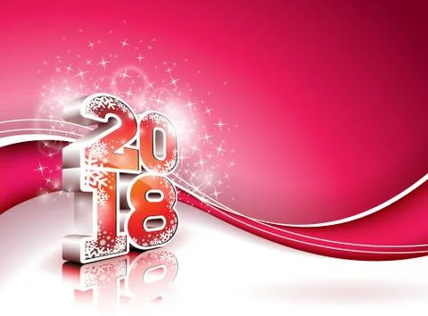 Vector Happy New Year 2018 Illustration on Shiny Red Background with 3d Number Stock Illustration