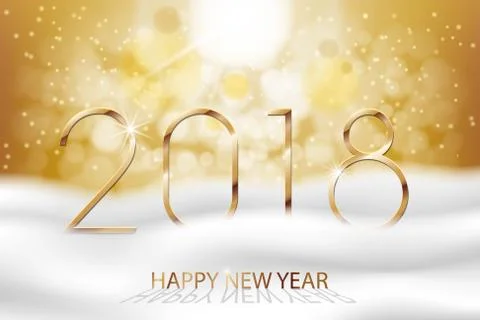 Vector Happy New Year 2018 - New Year Colorful Winter background with gold text Stock Illustration