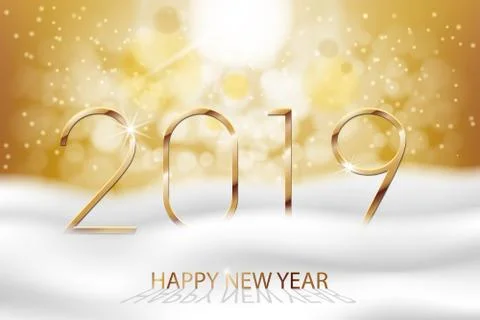 Vector Happy New Year 2019 - New Year Colorful Winter background with gold text Illustrazione stock