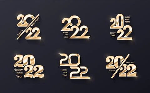 Vector Happy New Year 2022 Premium Shiny Golden Logo Variations On Background Stock Illustration
