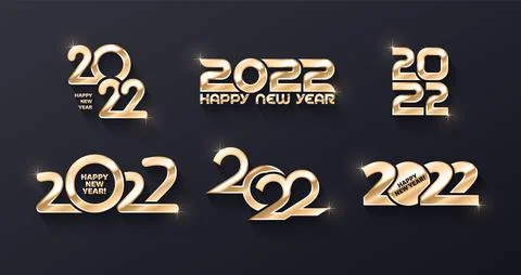Vector Happy New Year 2022 Premium Shiny Golden Logo Different Variations Set Stockillustratie