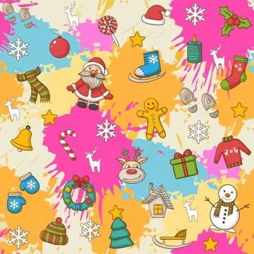 Vector Happy New Year and Merry Christmas pattern Stock Illustration