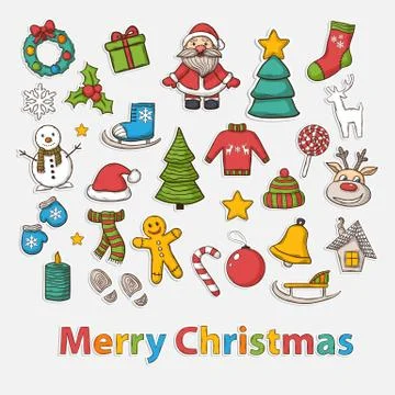 Vector Happy New Year and Merry Christmas set Stock Illustration