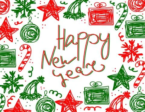 Vector Happy New Year frame with lettering Stock Illustration