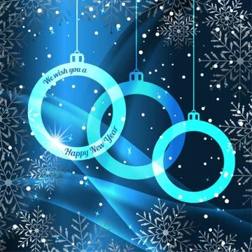 Vector Happy New Year gradient blue background with Christmas balls silhouett Stock Illustration