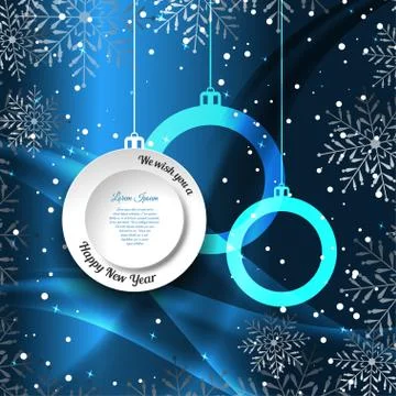 Vector Happy New Year gradient blue background with Christmas ball label and Stock Illustration