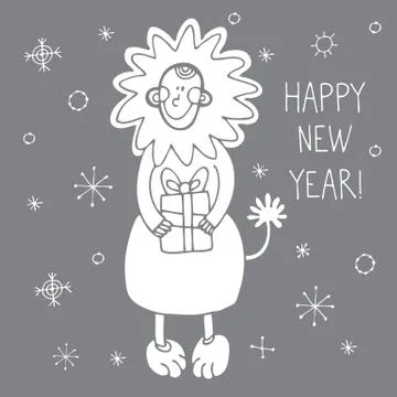 Vector happy new year hand drawn illustration Illustrazione stock
