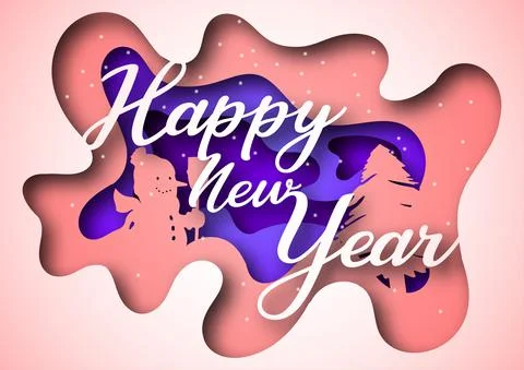 Vector happy new year in paper art style Stock Illustration