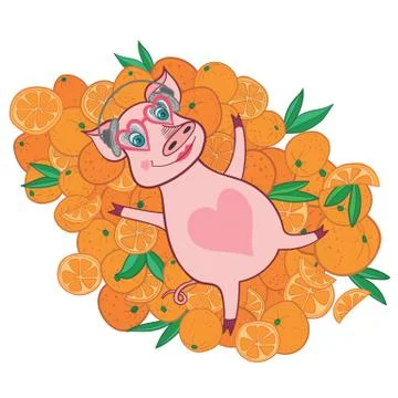 Vector Happy Pig in Bright Oranges illustration Stock Illustration