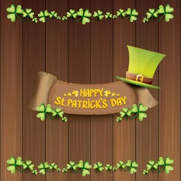 Vector happy saint patricks day label or poster with green hat, lucky clovers Illustrazione stock