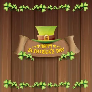 Vector happy saint patricks day label or poster with green hat, lucky clovers Illustrazione stock
