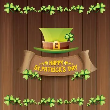 Vector happy saint patricks day label or poster with green hat, lucky clovers 스톡 일러스트