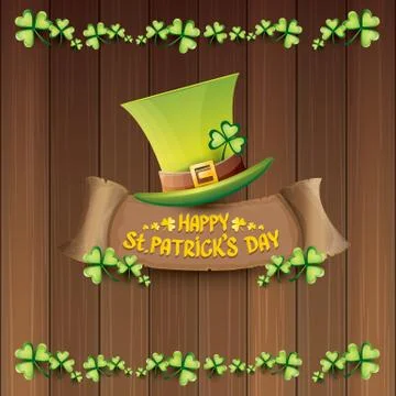 Vector happy saint patricks day label or poster with green hat, lucky clovers 스톡 일러스트