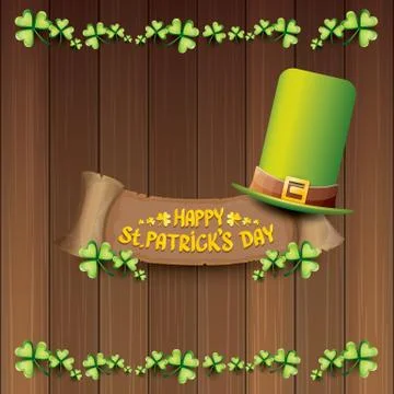 Vector happy saint patricks day label or poster with green hat, lucky clovers イラスト素材