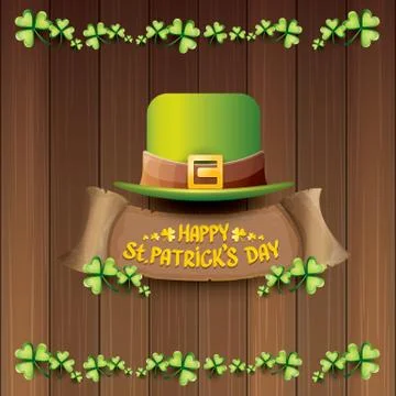 Vector happy saint patricks day label or poster with green hat, lucky clovers Stock-Illustration